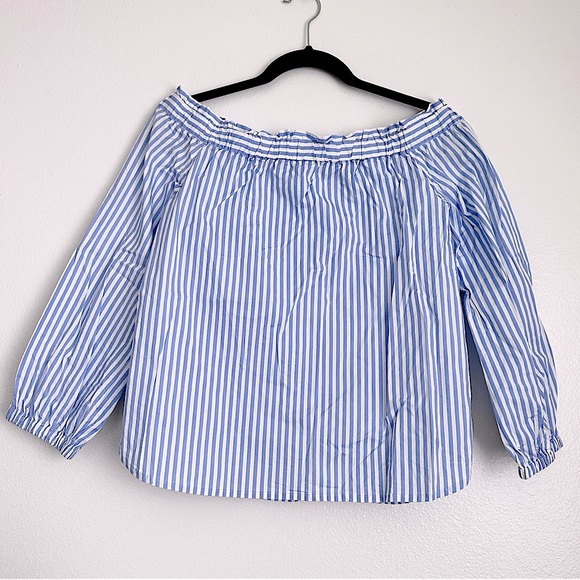 J. Crew Tops - J Crew Blue and White Striped Off-Shoulder Blouse